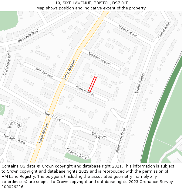 10, SIXTH AVENUE, BRISTOL, BS7 0LT: Location map and indicative extent of plot