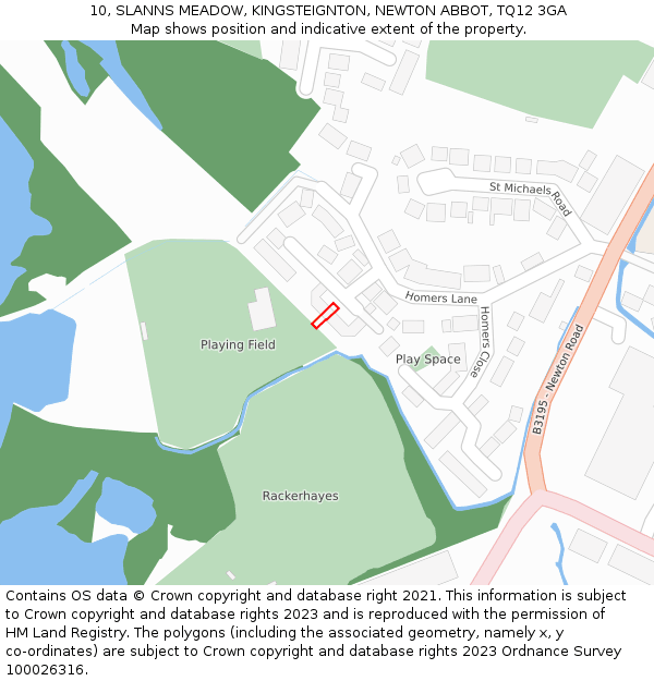 10, SLANNS MEADOW, KINGSTEIGNTON, NEWTON ABBOT, TQ12 3GA: Location map and indicative extent of plot