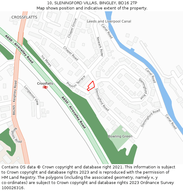 10, SLENINGFORD VILLAS, BINGLEY, BD16 2TP: Location map and indicative extent of plot