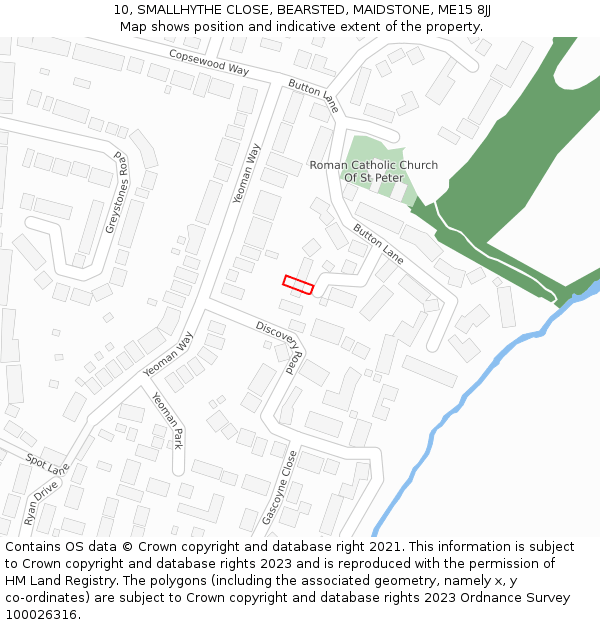10, SMALLHYTHE CLOSE, BEARSTED, MAIDSTONE, ME15 8JJ: Location map and indicative extent of plot