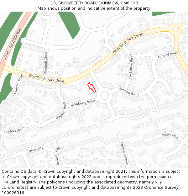 10, SNOWBERRY ROAD, DUNMOW, CM6 1YB: Location map and indicative extent of plot