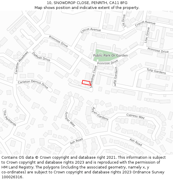 10, SNOWDROP CLOSE, PENRITH, CA11 8FG: Location map and indicative extent of plot
