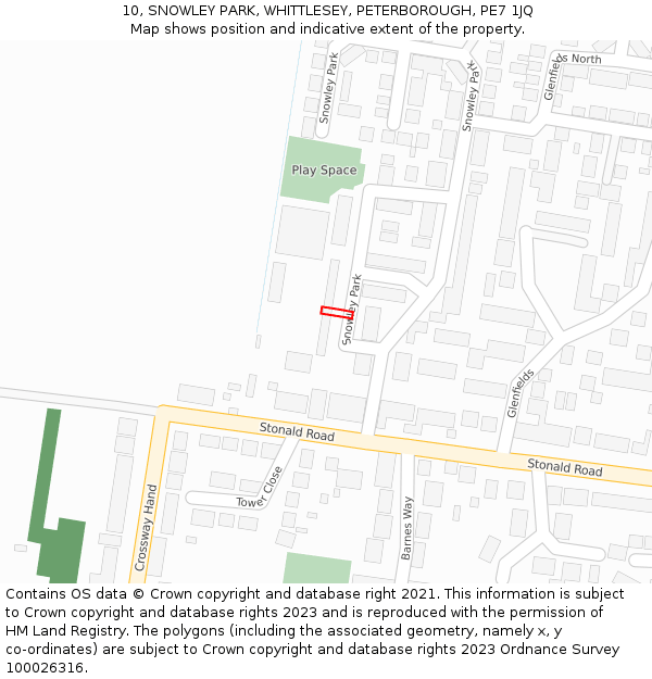 10, SNOWLEY PARK, WHITTLESEY, PETERBOROUGH, PE7 1JQ: Location map and indicative extent of plot