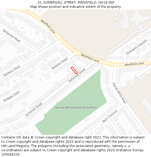 10, SOMERSALL STREET, MANSFIELD, NG19 6EP: Location map and indicative extent of plot