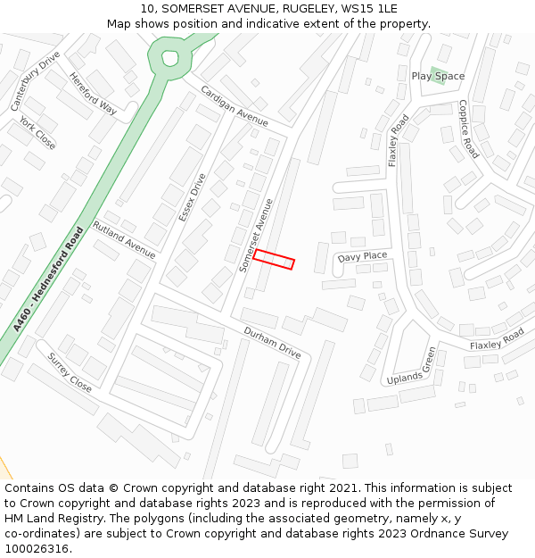 10, SOMERSET AVENUE, RUGELEY, WS15 1LE: Location map and indicative extent of plot