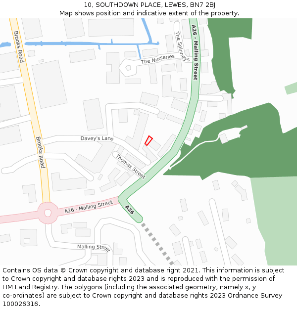 10, SOUTHDOWN PLACE, LEWES, BN7 2BJ: Location map and indicative extent of plot