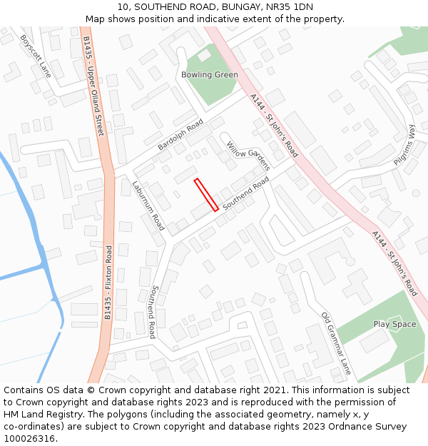 10, SOUTHEND ROAD, BUNGAY, NR35 1DN: Location map and indicative extent of plot