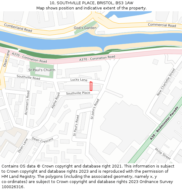 10, SOUTHVILLE PLACE, BRISTOL, BS3 1AW: Location map and indicative extent of plot