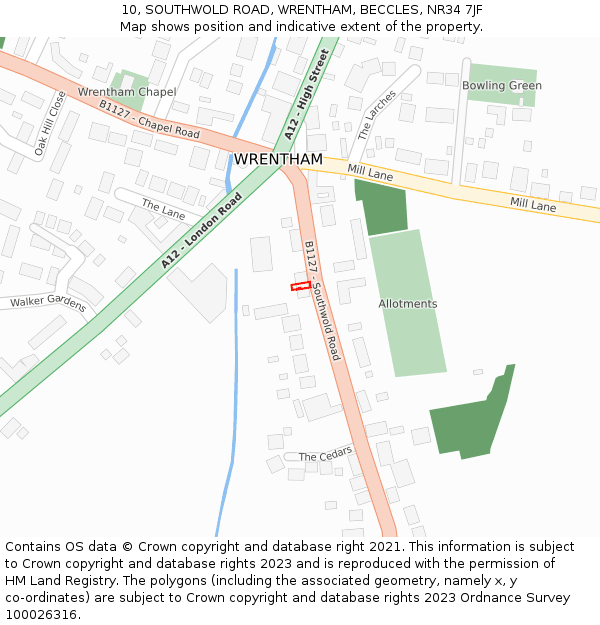 10, SOUTHWOLD ROAD, WRENTHAM, BECCLES, NR34 7JF: Location map and indicative extent of plot
