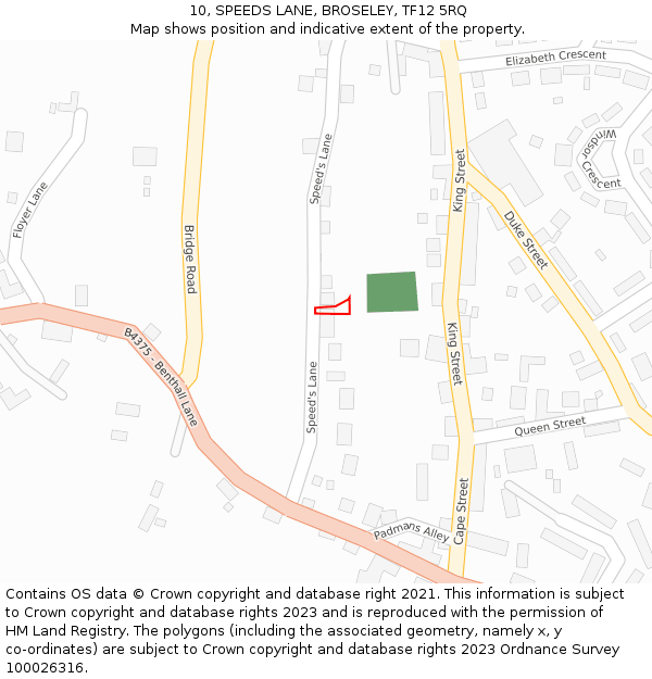 10, SPEEDS LANE, BROSELEY, TF12 5RQ: Location map and indicative extent of plot