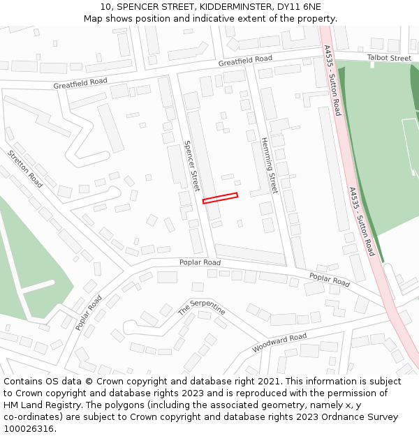10, SPENCER STREET, KIDDERMINSTER, DY11 6NE: Location map and indicative extent of plot