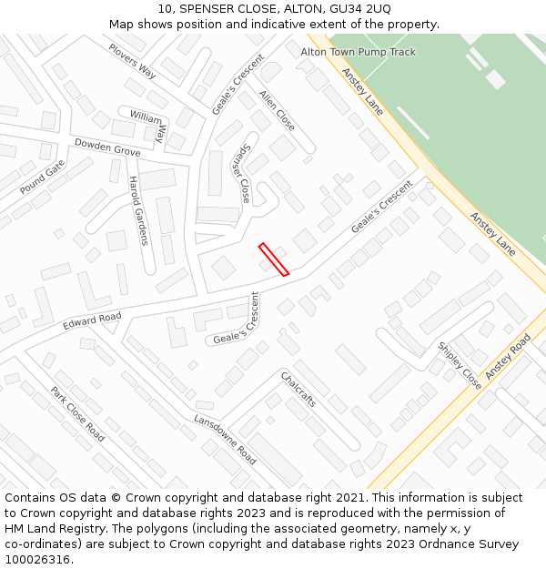 10, SPENSER CLOSE, ALTON, GU34 2UQ: Location map and indicative extent of plot