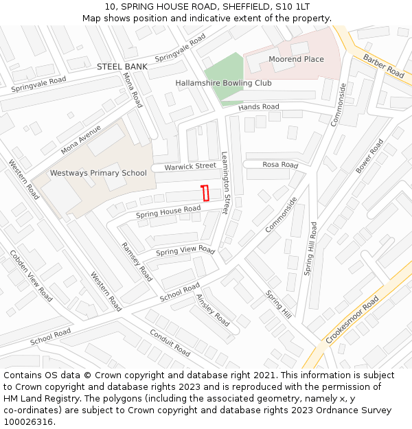 10, SPRING HOUSE ROAD, SHEFFIELD, S10 1LT: Location map and indicative extent of plot
