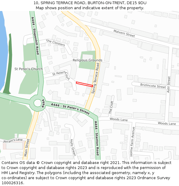 10, SPRING TERRACE ROAD, BURTON-ON-TRENT, DE15 9DU: Location map and indicative extent of plot
