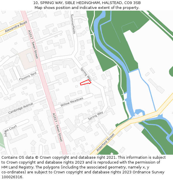 10, SPRING WAY, SIBLE HEDINGHAM, HALSTEAD, CO9 3SB: Location map and indicative extent of plot