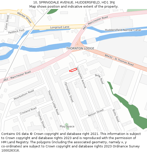 10, SPRINGDALE AVENUE, HUDDERSFIELD, HD1 3NJ: Location map and indicative extent of plot