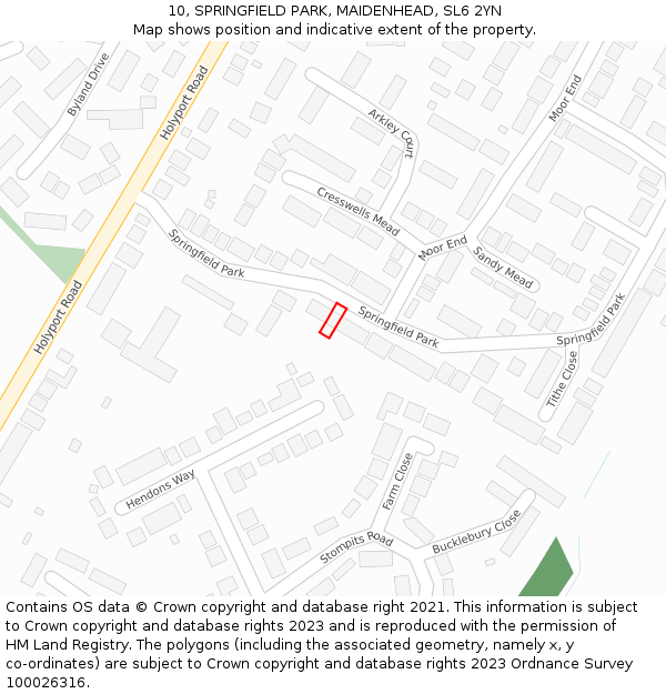 10, SPRINGFIELD PARK, MAIDENHEAD, SL6 2YN: Location map and indicative extent of plot