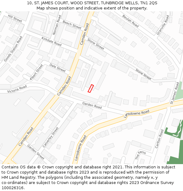 10, ST. JAMES COURT, WOOD STREET, TUNBRIDGE WELLS, TN1 2QS: Location map and indicative extent of plot