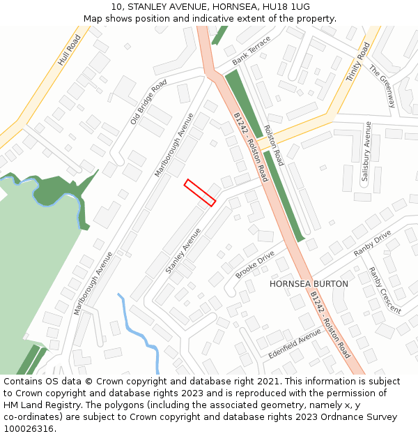 10, STANLEY AVENUE, HORNSEA, HU18 1UG: Location map and indicative extent of plot