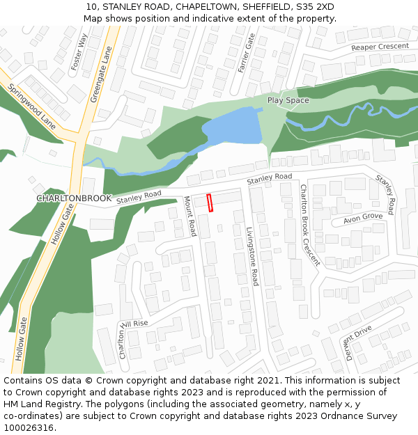 10, STANLEY ROAD, CHAPELTOWN, SHEFFIELD, S35 2XD: Location map and indicative extent of plot