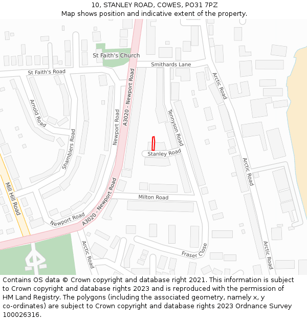 10, STANLEY ROAD, COWES, PO31 7PZ: Location map and indicative extent of plot