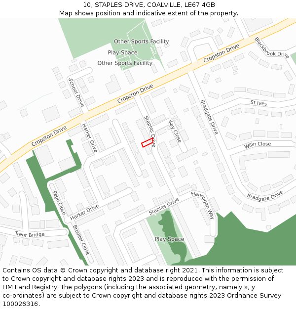 10, STAPLES DRIVE, COALVILLE, LE67 4GB: Location map and indicative extent of plot