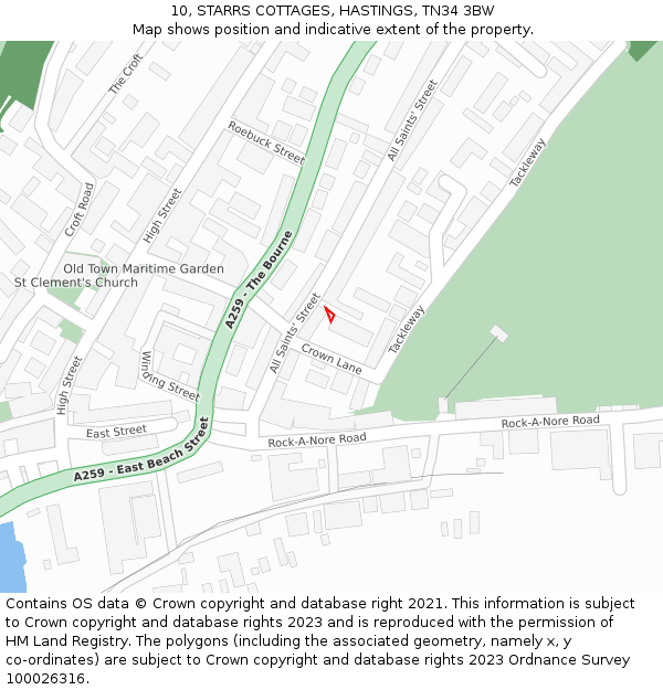 10, STARRS COTTAGES, HASTINGS, TN34 3BW: Location map and indicative extent of plot