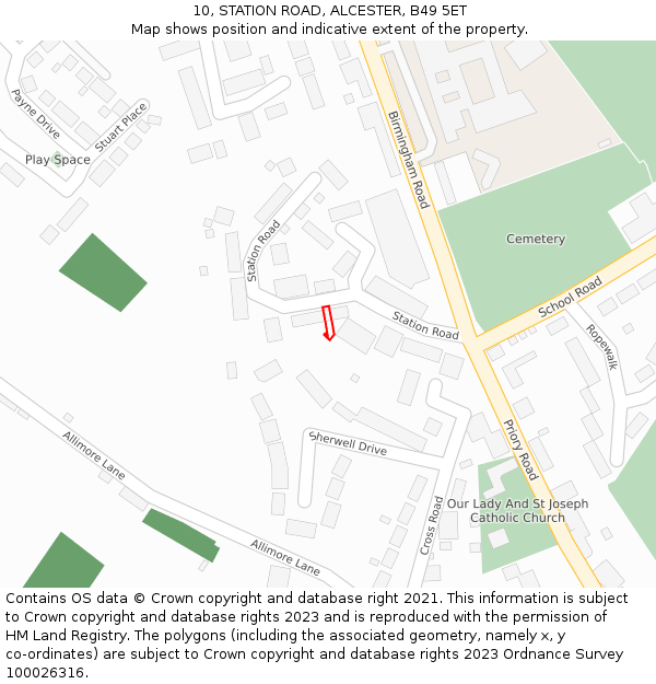 10, STATION ROAD, ALCESTER, B49 5ET: Location map and indicative extent of plot