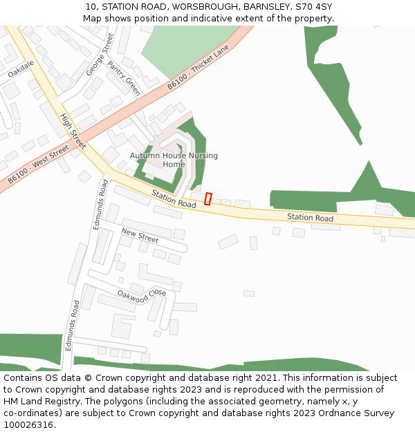 10, STATION ROAD, WORSBROUGH, BARNSLEY, S70 4SY: Location map and indicative extent of plot