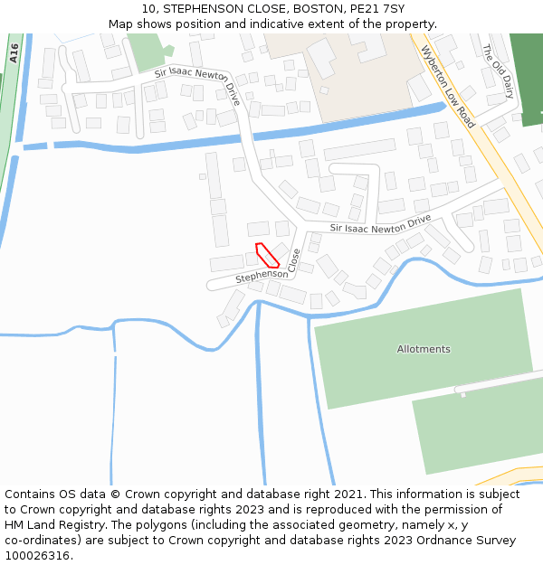 10, STEPHENSON CLOSE, BOSTON, PE21 7SY: Location map and indicative extent of plot