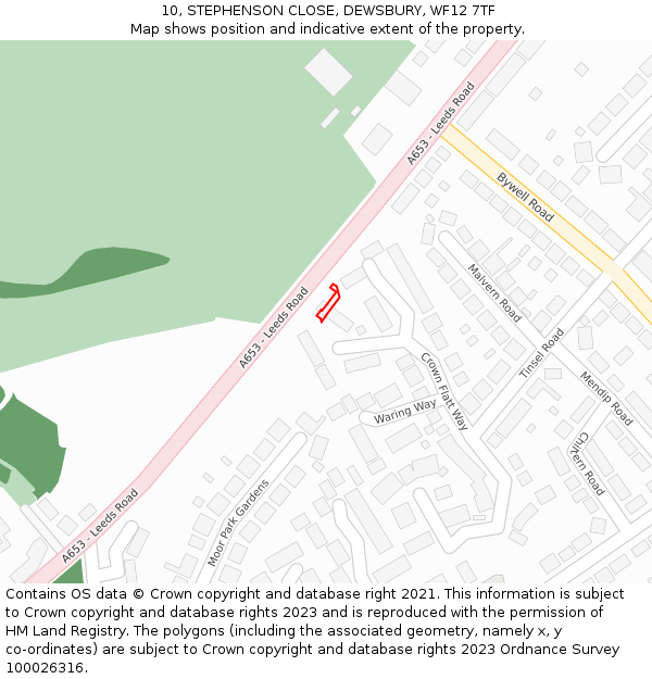 10, STEPHENSON CLOSE, DEWSBURY, WF12 7TF: Location map and indicative extent of plot