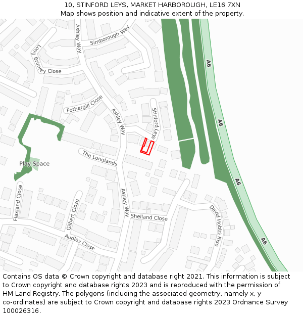 10, STINFORD LEYS, MARKET HARBOROUGH, LE16 7XN: Location map and indicative extent of plot