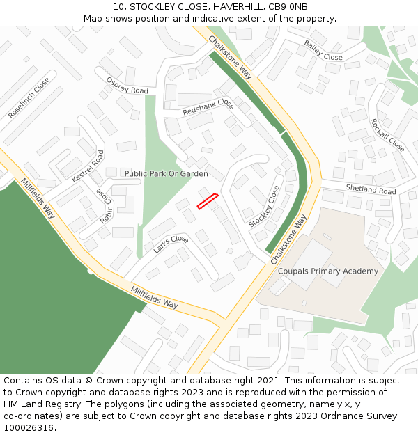 10, STOCKLEY CLOSE, HAVERHILL, CB9 0NB: Location map and indicative extent of plot