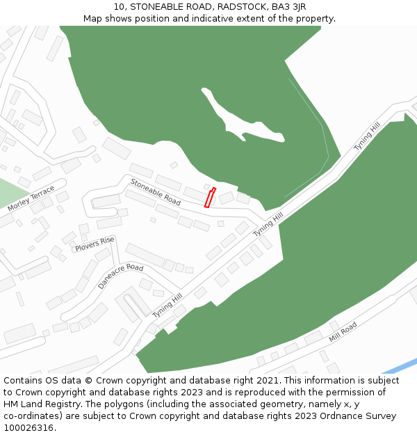 10, STONEABLE ROAD, RADSTOCK, BA3 3JR: Location map and indicative extent of plot