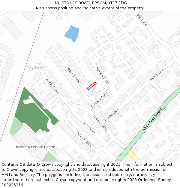 10, STONES ROAD, EPSOM, KT17 1DG: Location map and indicative extent of plot