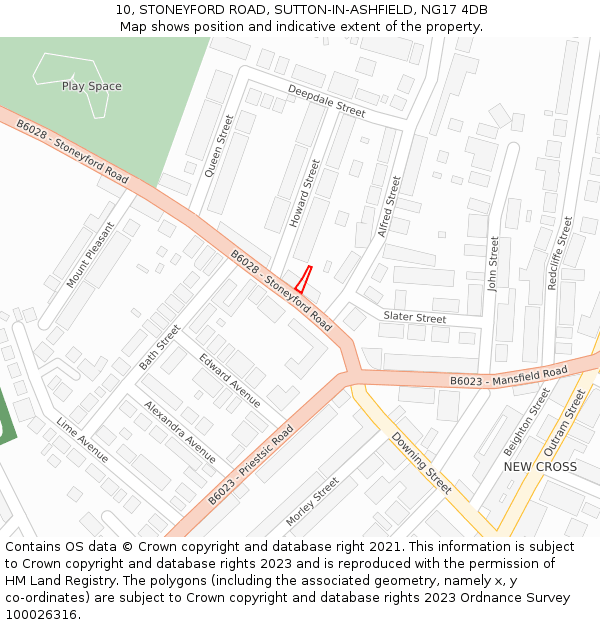 10, STONEYFORD ROAD, SUTTON-IN-ASHFIELD, NG17 4DB: Location map and indicative extent of plot