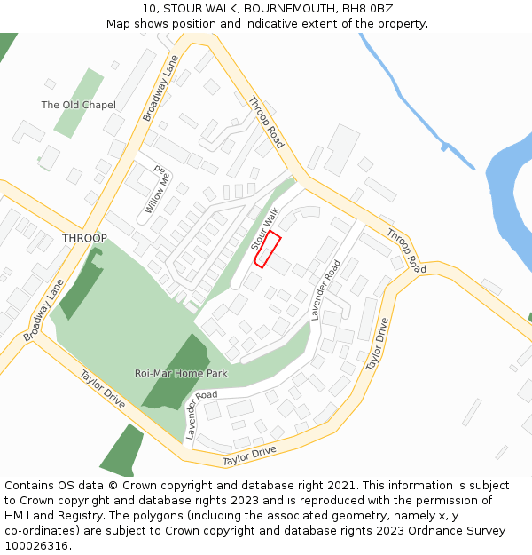10, STOUR WALK, BOURNEMOUTH, BH8 0BZ: Location map and indicative extent of plot