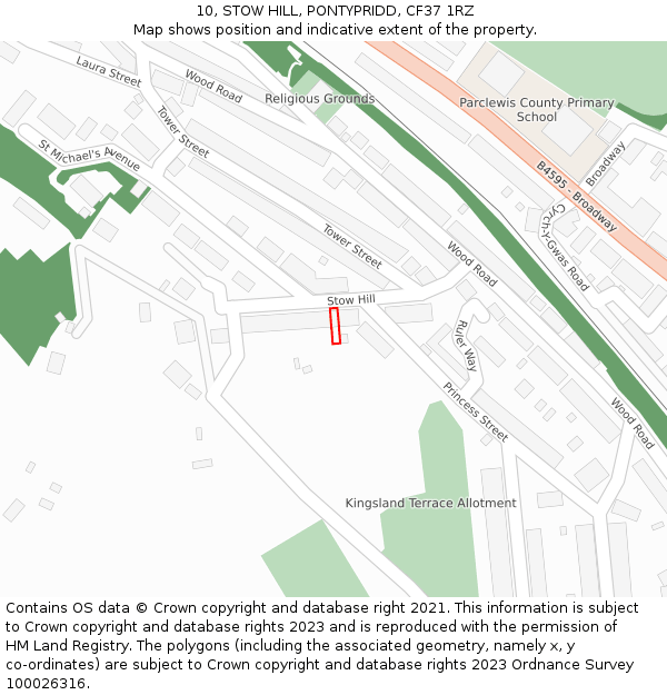10, STOW HILL, PONTYPRIDD, CF37 1RZ: Location map and indicative extent of plot