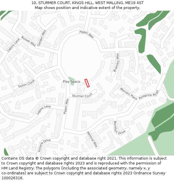 10, STURMER COURT, KINGS HILL, WEST MALLING, ME19 4ST: Location map and indicative extent of plot