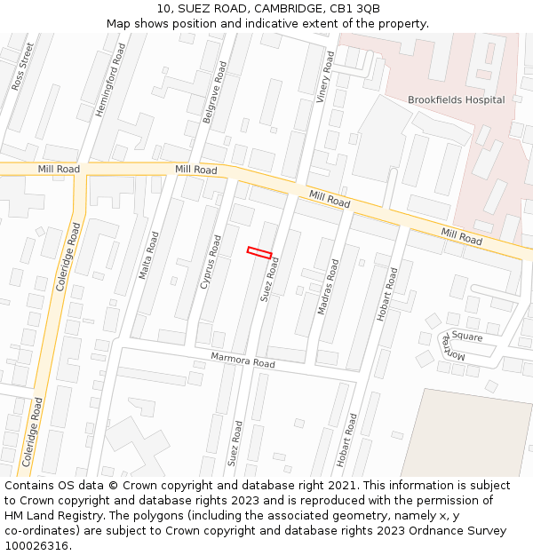 10, SUEZ ROAD, CAMBRIDGE, CB1 3QB: Location map and indicative extent of plot