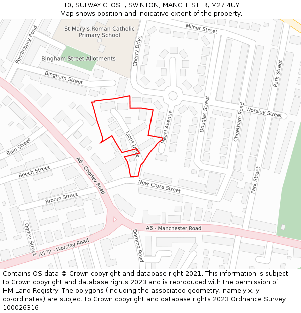 10, SULWAY CLOSE, SWINTON, MANCHESTER, M27 4UY: Location map and indicative extent of plot