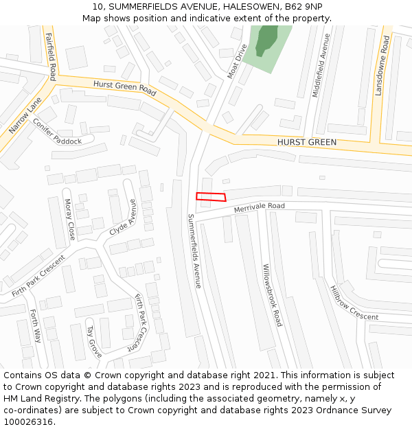 10, SUMMERFIELDS AVENUE, HALESOWEN, B62 9NP: Location map and indicative extent of plot