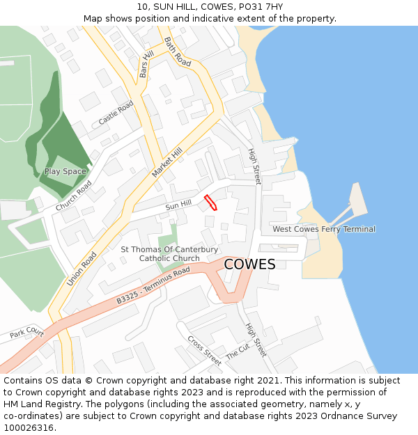 10, SUN HILL, COWES, PO31 7HY: Location map and indicative extent of plot