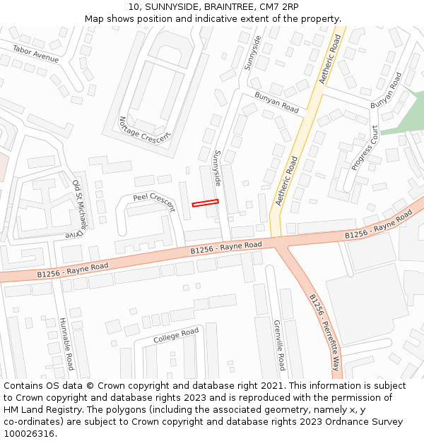 10, SUNNYSIDE, BRAINTREE, CM7 2RP: Location map and indicative extent of plot
