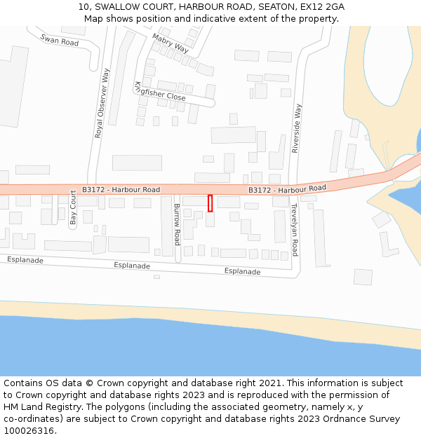 10, SWALLOW COURT, HARBOUR ROAD, SEATON, EX12 2GA: Location map and indicative extent of plot