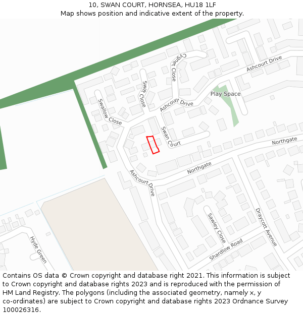 10, SWAN COURT, HORNSEA, HU18 1LF: Location map and indicative extent of plot