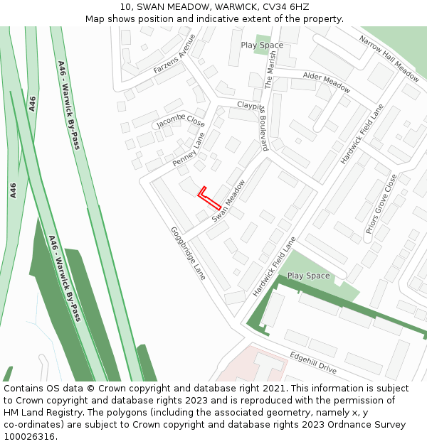 10, SWAN MEADOW, WARWICK, CV34 6HZ: Location map and indicative extent of plot