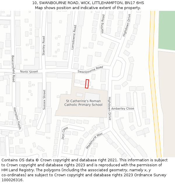 10, SWANBOURNE ROAD, WICK, LITTLEHAMPTON, BN17 6HS: Location map and indicative extent of plot