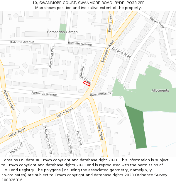 10, SWANMORE COURT, SWANMORE ROAD, RYDE, PO33 2FP: Location map and indicative extent of plot
