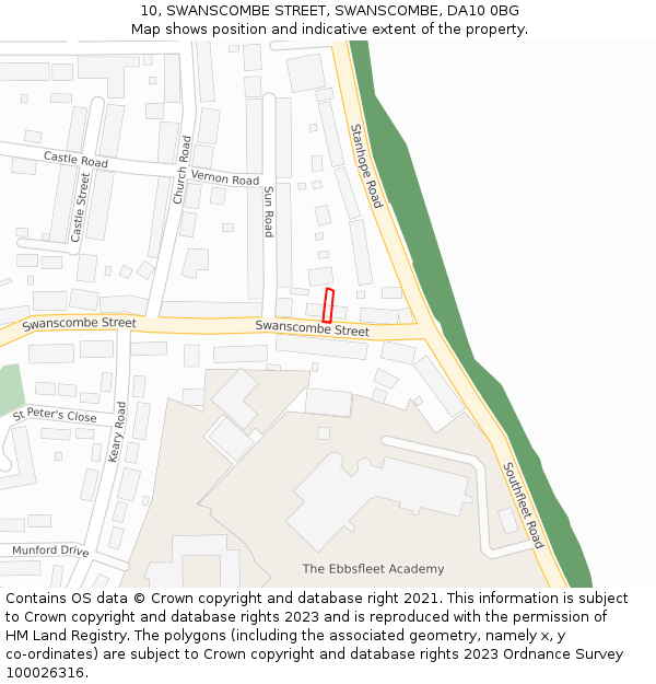 10, SWANSCOMBE STREET, SWANSCOMBE, DA10 0BG: Location map and indicative extent of plot